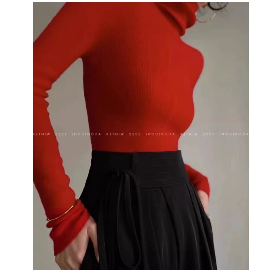 冬季新款中间竖坑条修身高级感打底显瘦修身毛针织衫