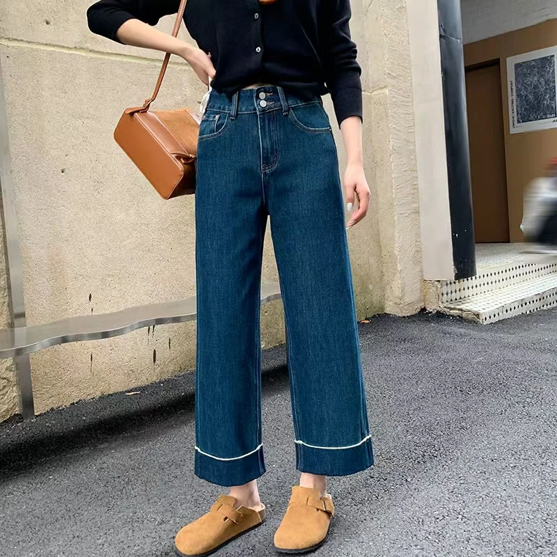 悦享女装2024秋季新款百搭拉腿神裤复古法棍牛仔裤直筒显瘦烟管裤