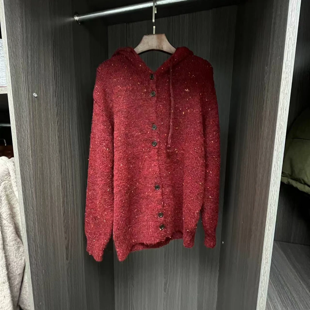 悦享女装2024秋季新款软糯温柔连帽毛衣宽松慵懒风针织开衫上衣