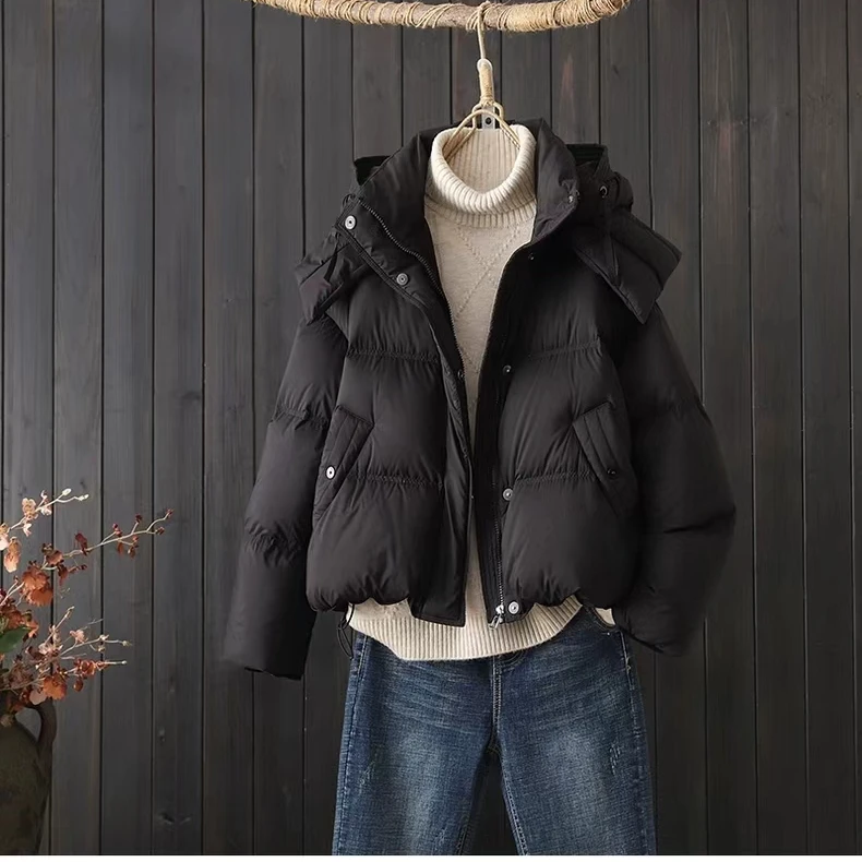 悦享女装2024夏季新款蓬松90白鹅绒美拉德冬加厚面包服保暖羽绒服