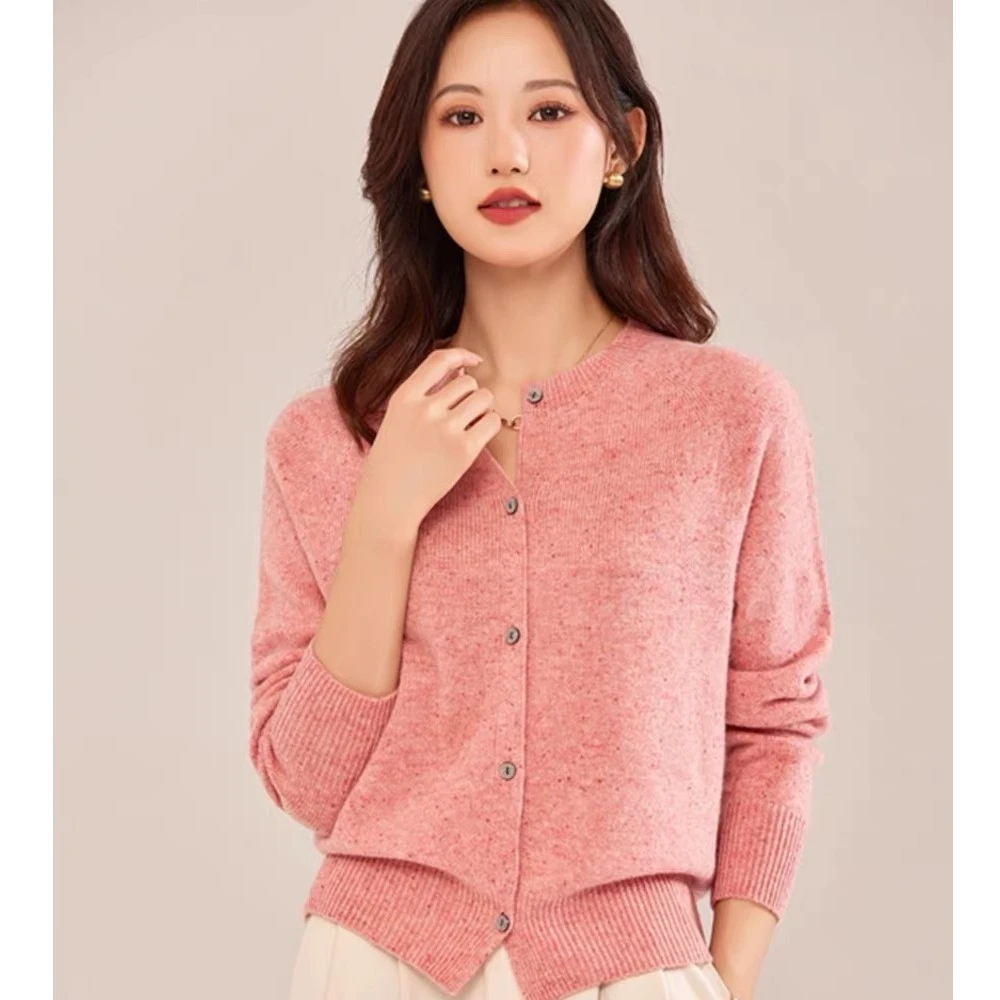 悦享女装2023夏季新款时尚百搭简约慵懒感软糯长袖圆领针织开衫