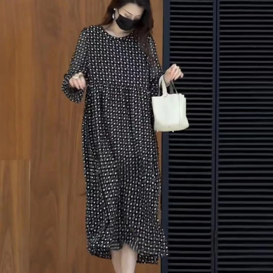 早秋上新高端轻奢复古气质名媛风印花设计收腰连衣裙