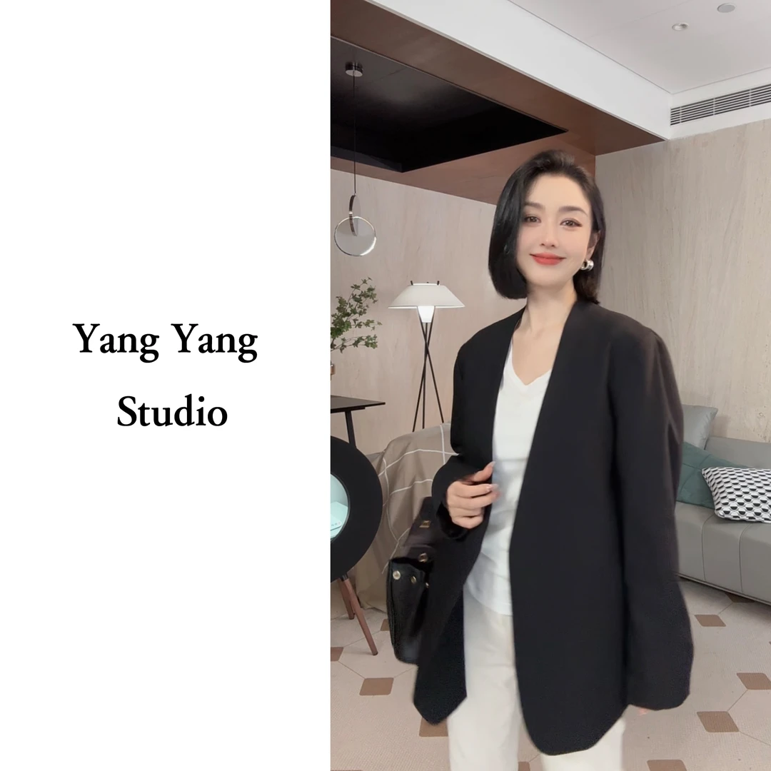 YangYangStudio【无边】马家气质休闲极简设计无扣西服外套时尚