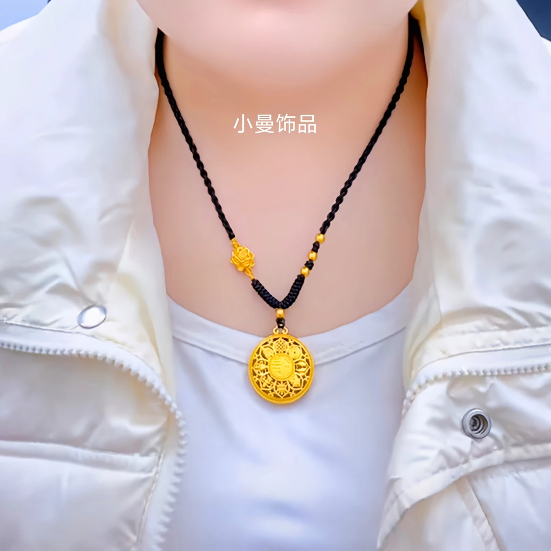 合金吊坠 八宝罗盘项链男女款古法传承吊坠编绳福牌毛衣链编织