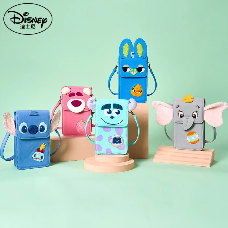 Disney/迪士尼草莓熊史迪仔手机零钱包手机斜挎包时尚便携小包包
