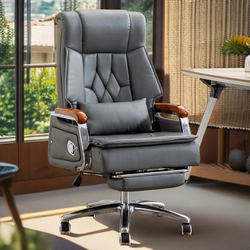 真皮老板椅子可躺按摩办公椅舒适久坐家用电脑椅书房午休椅大班椅