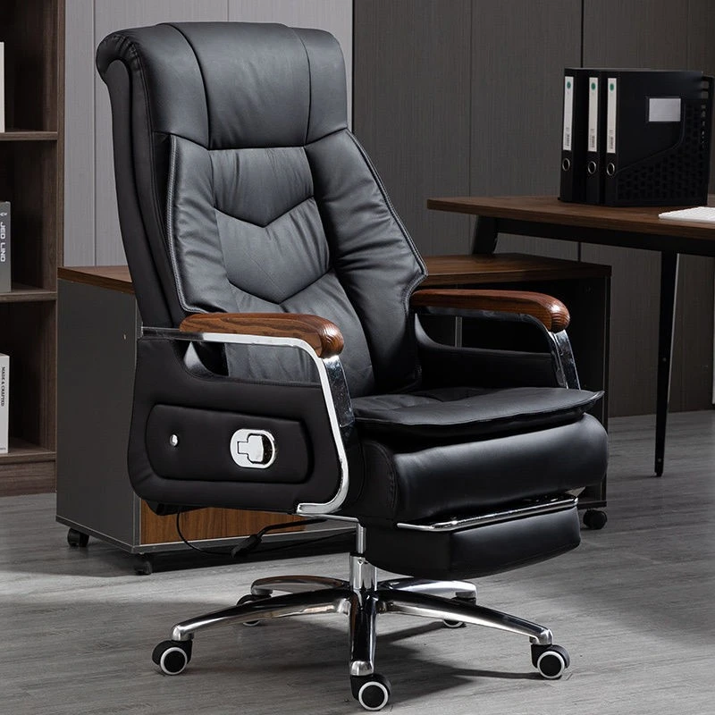 真皮老板椅家用电脑椅可躺按摩椅大班椅舒适久坐办公椅书房靠背椅