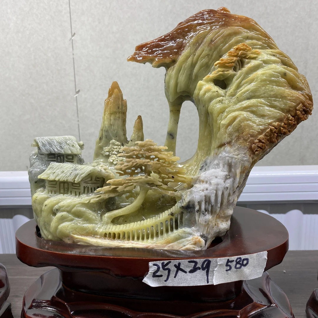 岫岩玉纯手工雕刻纯天然山水摆件家居摆件乔迁礼品