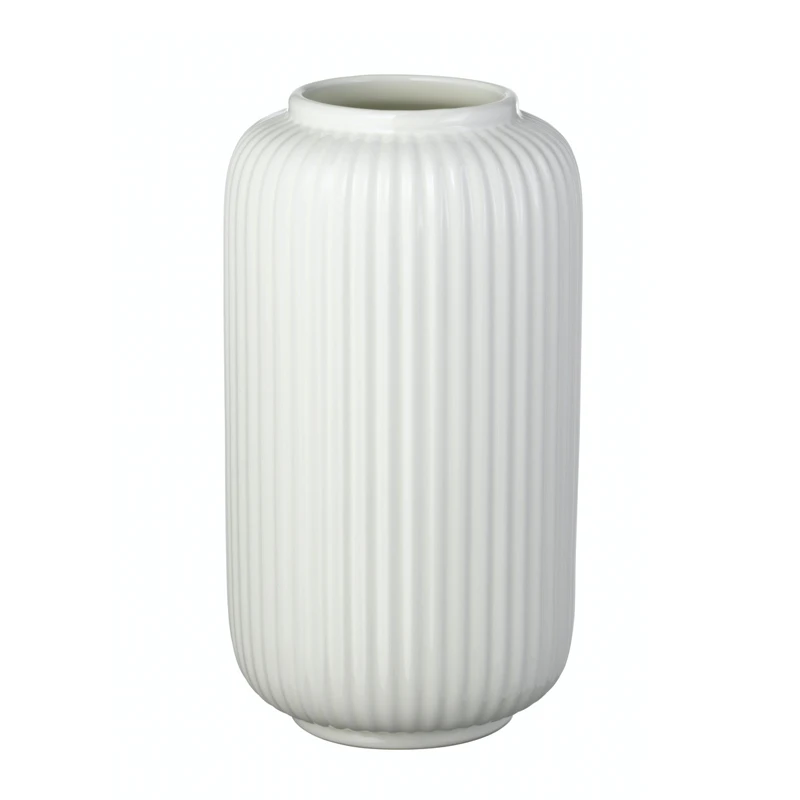 花瓶摆件客厅插花白竖纹陶瓷花瓶轻奢高级感条纹腊梅花插花瓶干花