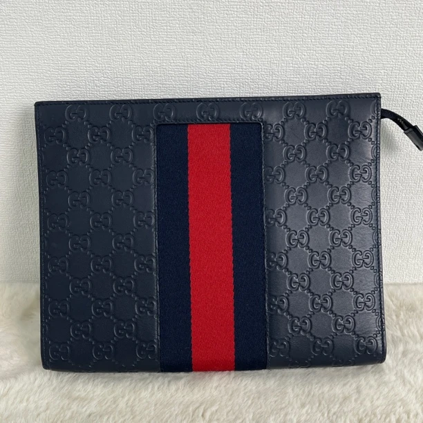 95新 GUCCI/古驰 2904/男士红蓝织带洗漱手拿包