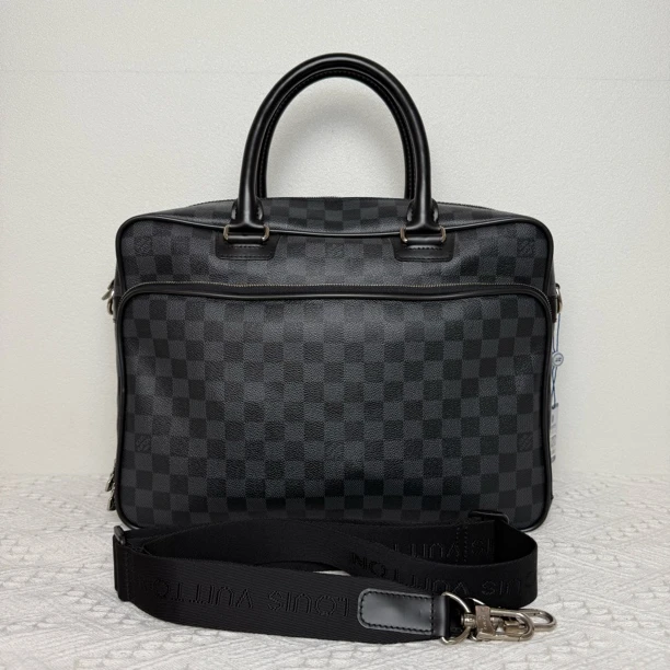 99新 LouisVuitton/路易威登 4302/3988黑棋盘格双层公文包
