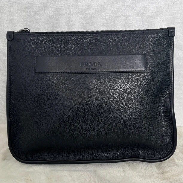 95新 Prada/普拉达 2446/1813/男士黑色真皮单肩包时尚