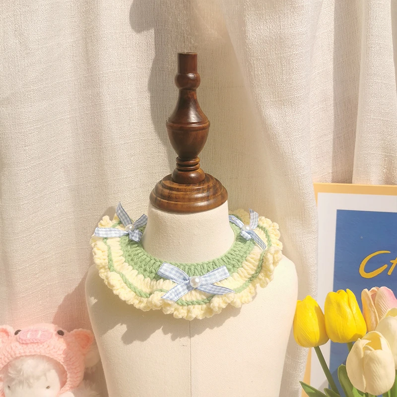 清新日系宠物猫咪项圈针织幼猫脖圈手工编织围脖小型犬口水巾过年