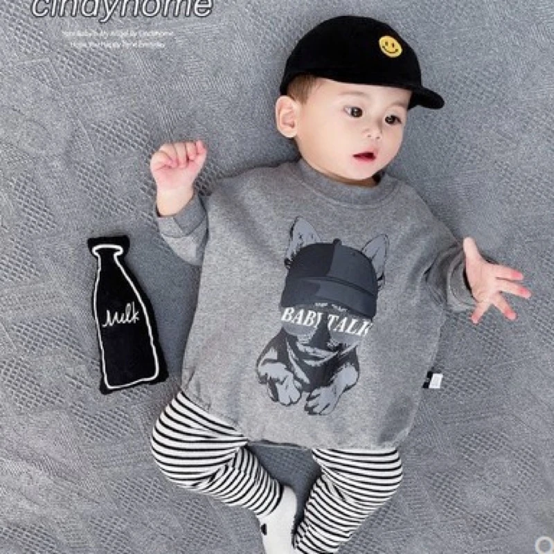 婴幼儿宝宝帅气包屁衣春秋纯棉长袖洋气三角爬服+裤子两件套