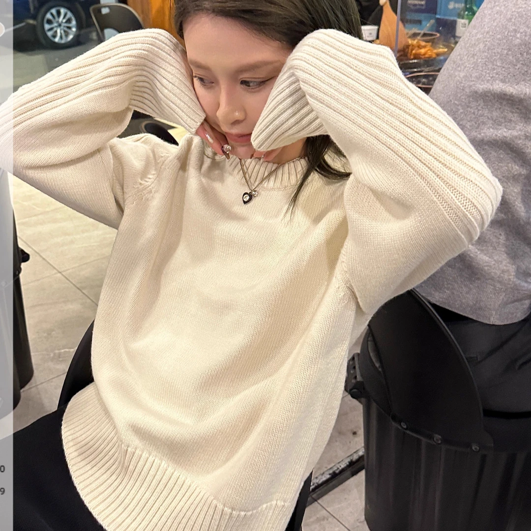 【北极绒重磅500+】慵懒风宽松套头毛衣女秋冬季高级感内搭针织衫