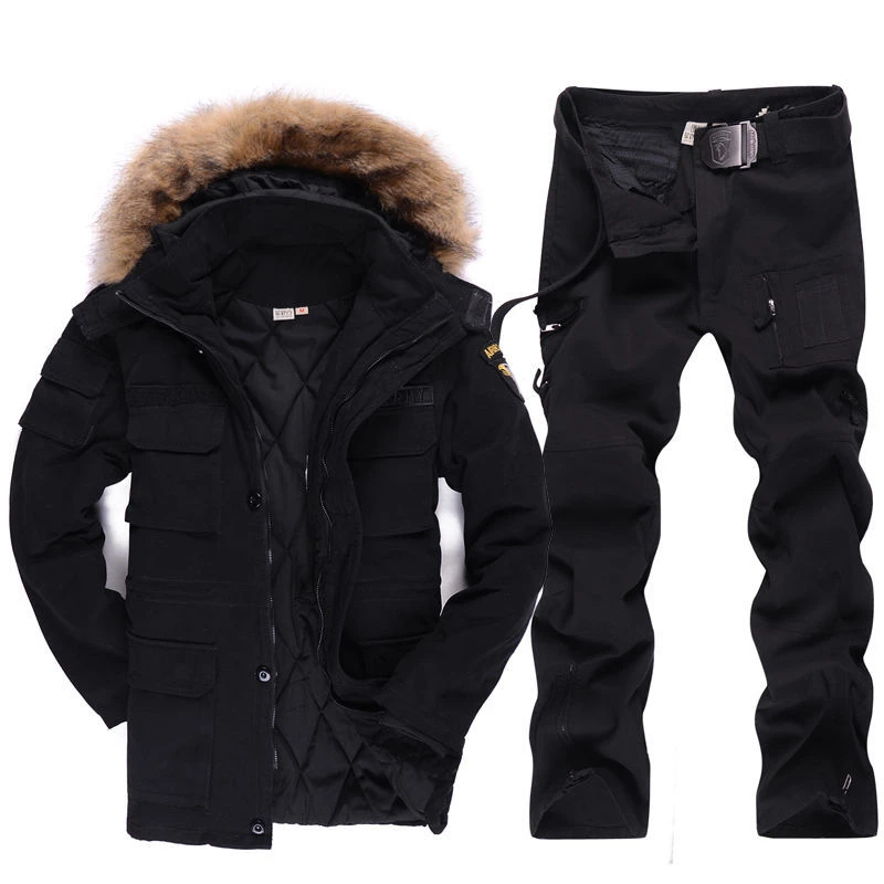 军迷加厚保暖中长款棉衣套装男户外休闲工装棉服冬季军迷大衣