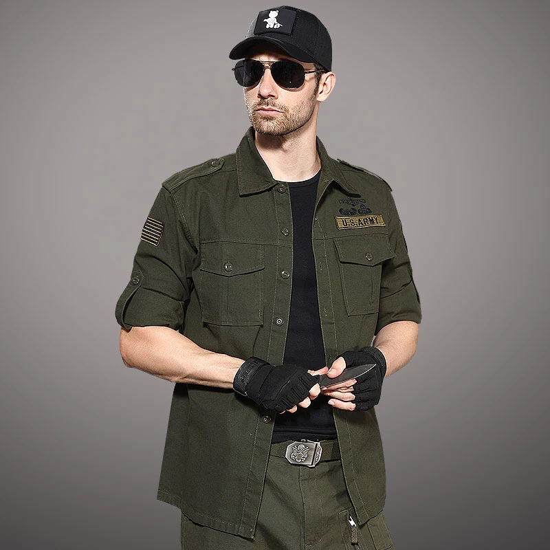 工作服迷彩服耐磨军绿色工装衬衫男休闲长袖军衬衣春秋男上衣外套