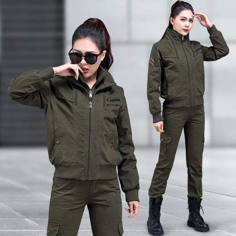 绿依舍户外运动套装女水兵舞休闲夹克工装两件套军迷工作服