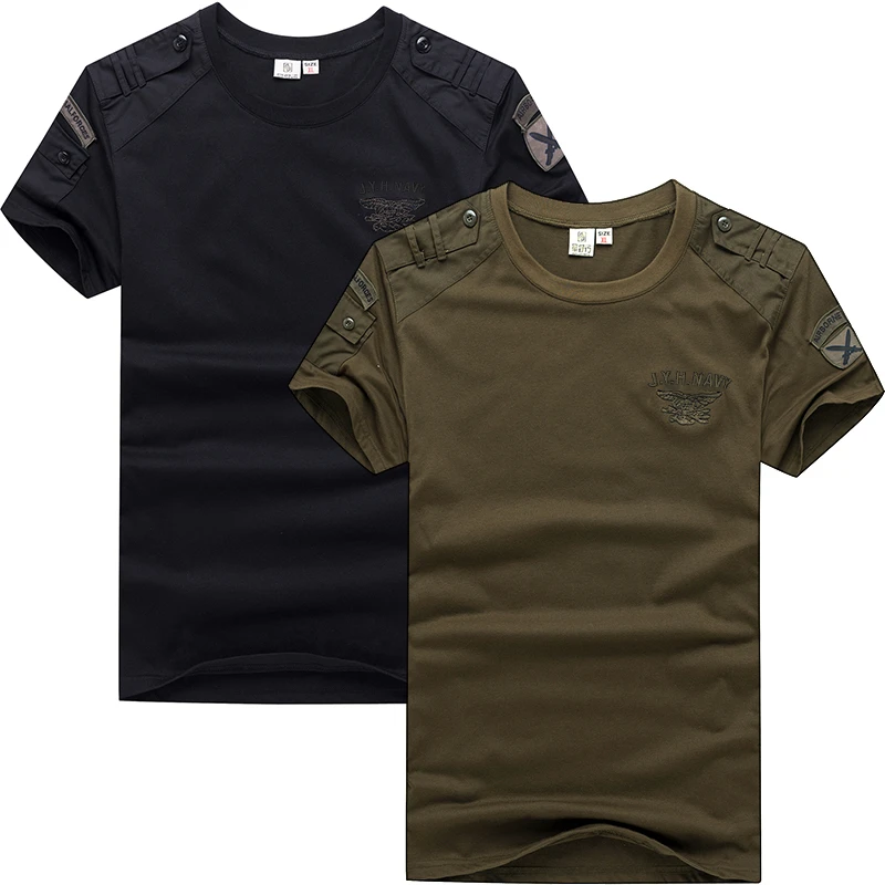 夏季休闲短袖t恤男士宽松军绿色大码户外运动军迷T恤圆领半袖