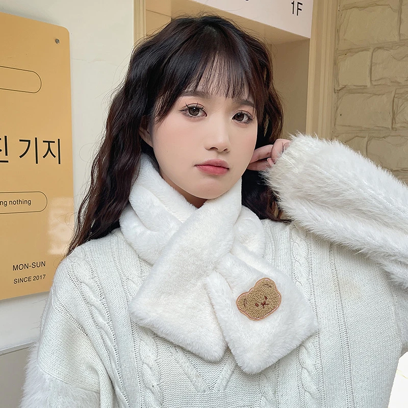 【粉丝福利】仿獭兔毛围巾女秋冬韩版小熊网红学生百搭加厚保暖围脖