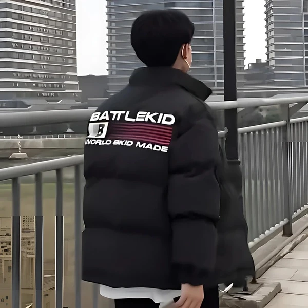 美式旗帜印花立领棉衣情侣2024冬季新款宽松国潮面包服情侣外套潮