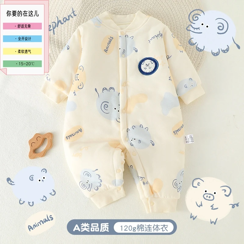 婴儿连体衣加厚秋冬120g棉保暖夹棉冬款宝宝哈衣纯棉爬服婴儿衣服