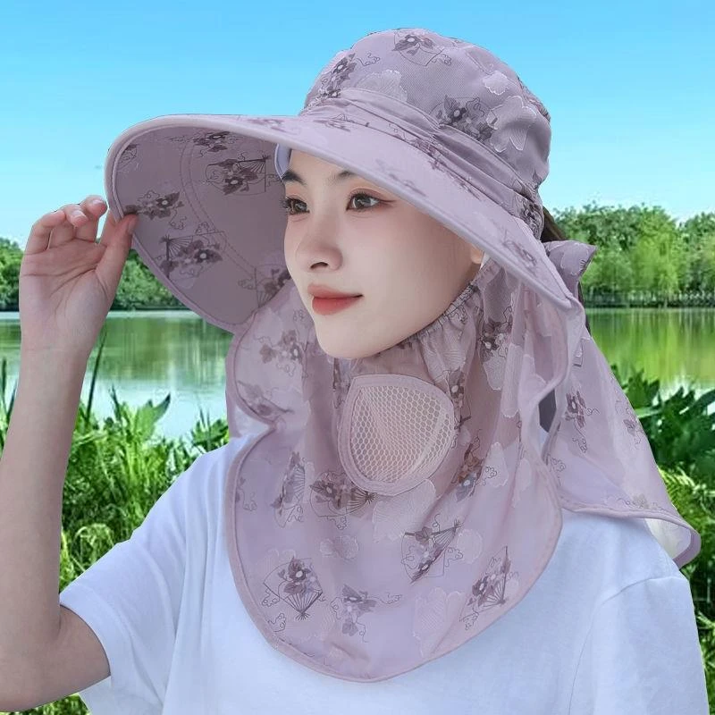 夏季户外帽子遮阳帽太阳帽遮脸透气防晒帽防紫外线护颈帽采茶帽子