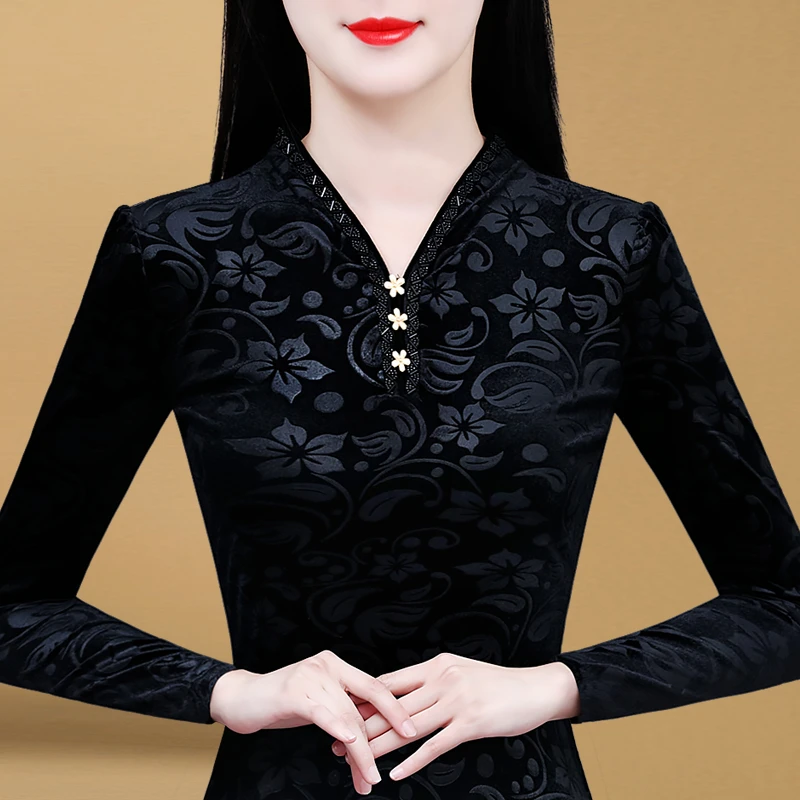 85601冬季加绒打底衫女2024新款显瘦小衫长袖保暖内搭加厚上衣