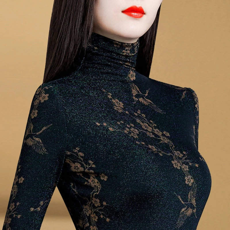 9641加绒加厚打底衫女2024冬季新款高领保暖内搭小衫遮肚女士上衣