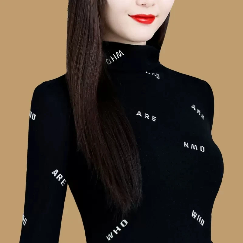 00165高领加绒打底衫女2024冬季新款气质内搭保暖上衣