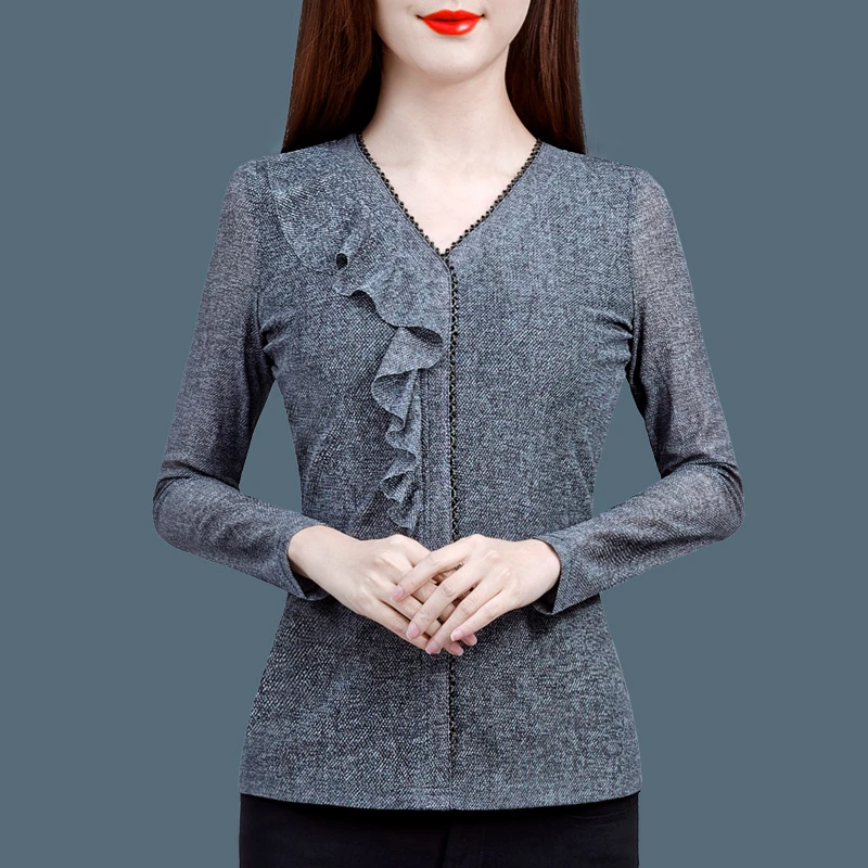 【断码特价】22953打底衫2024年新款秋冬修身v领上衣女高端洋气