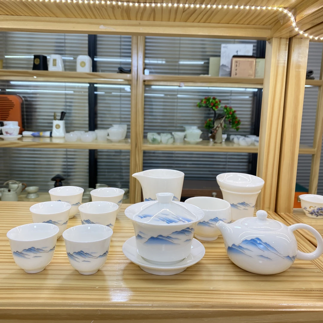 一览众山12件套装 羊脂玉白瓷功夫茶具套装 安全包装