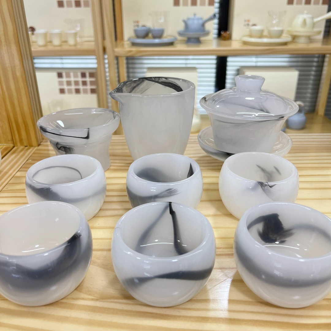 琉璃功夫茶具套装家用中式高档办公室轻奢泡茶盖碗茶杯组合