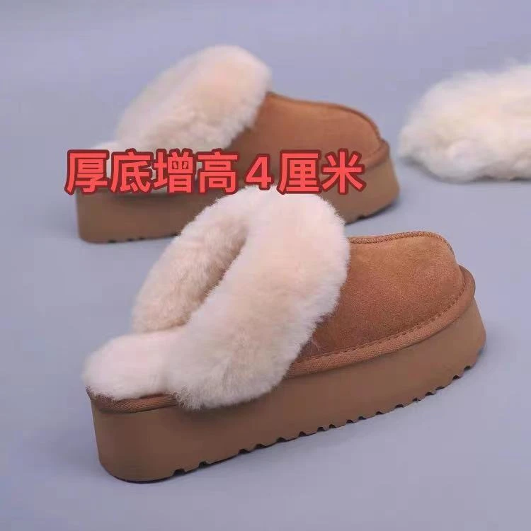 毛毛棉拖鞋 女2024冬季新款外穿增高包头拖加厚加绒保暖雪地靴