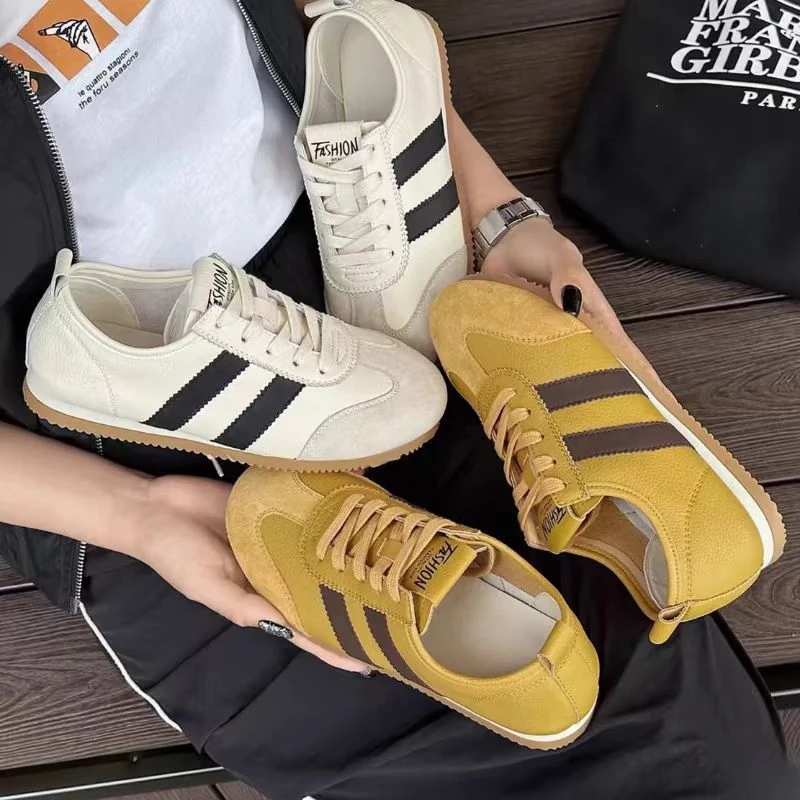 1002-1真皮拼色薄款平跟德训鞋休闲鞋秋季新款软面防滑底女板鞋