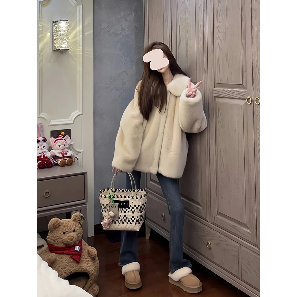 48h飞【初恋女友】小白熊毛毛外套女减龄小香风富家千金毛绒绒大衣