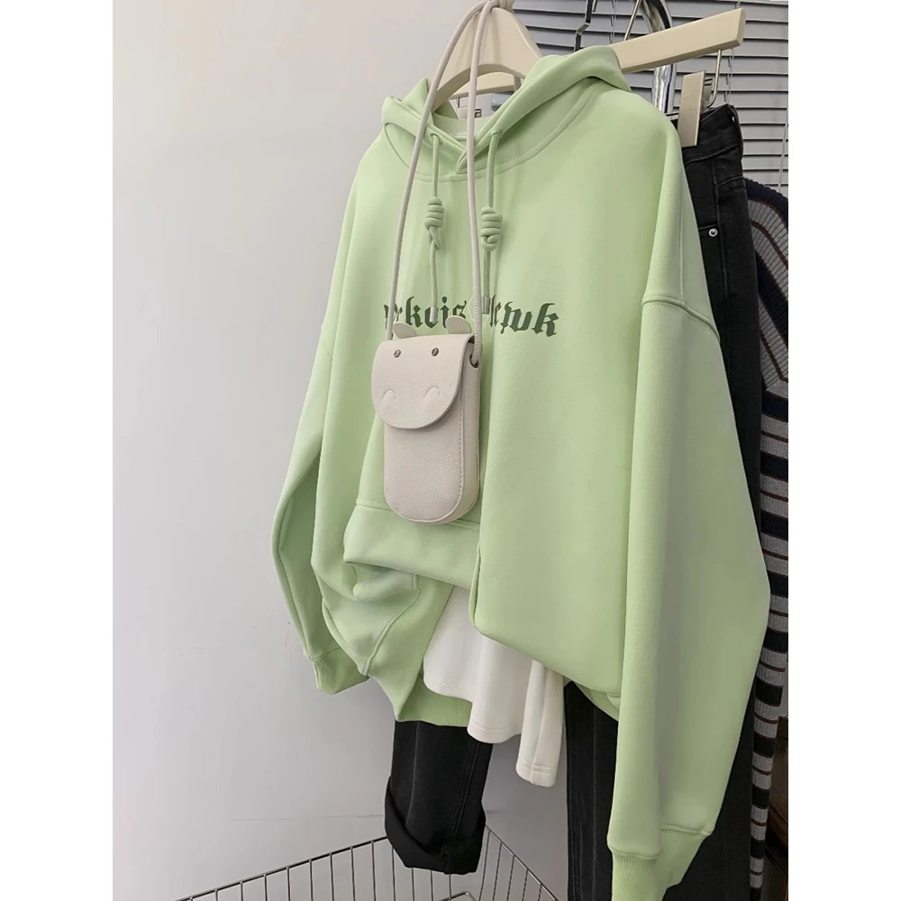 48h飞【吃一口哈密瓜~】重磅连帽卫衣女宽松慵懒奶系艺术生长袖上衣