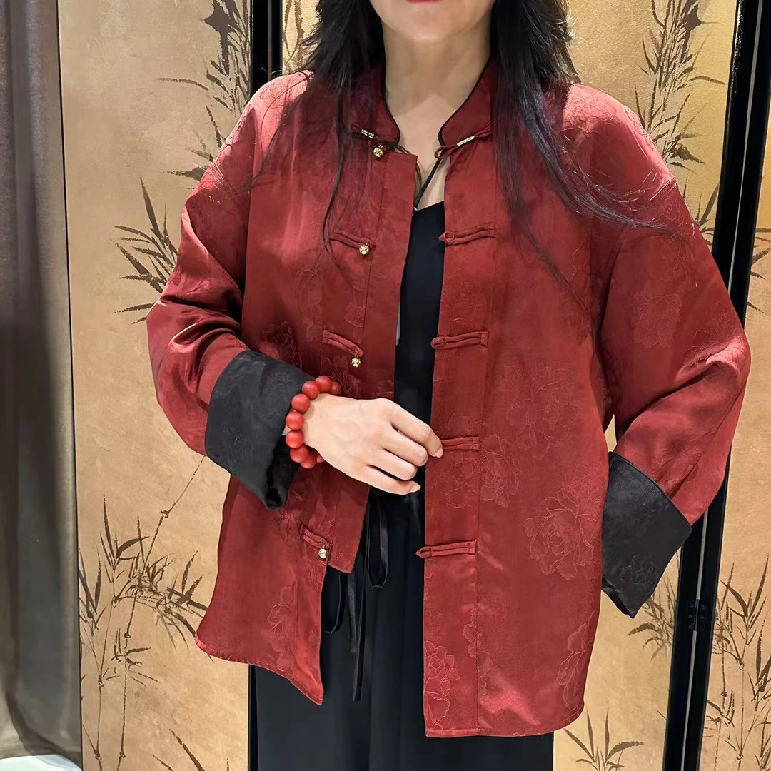 QNH-【两面穿】香云纱安可拉红落肩款挽袖唐装