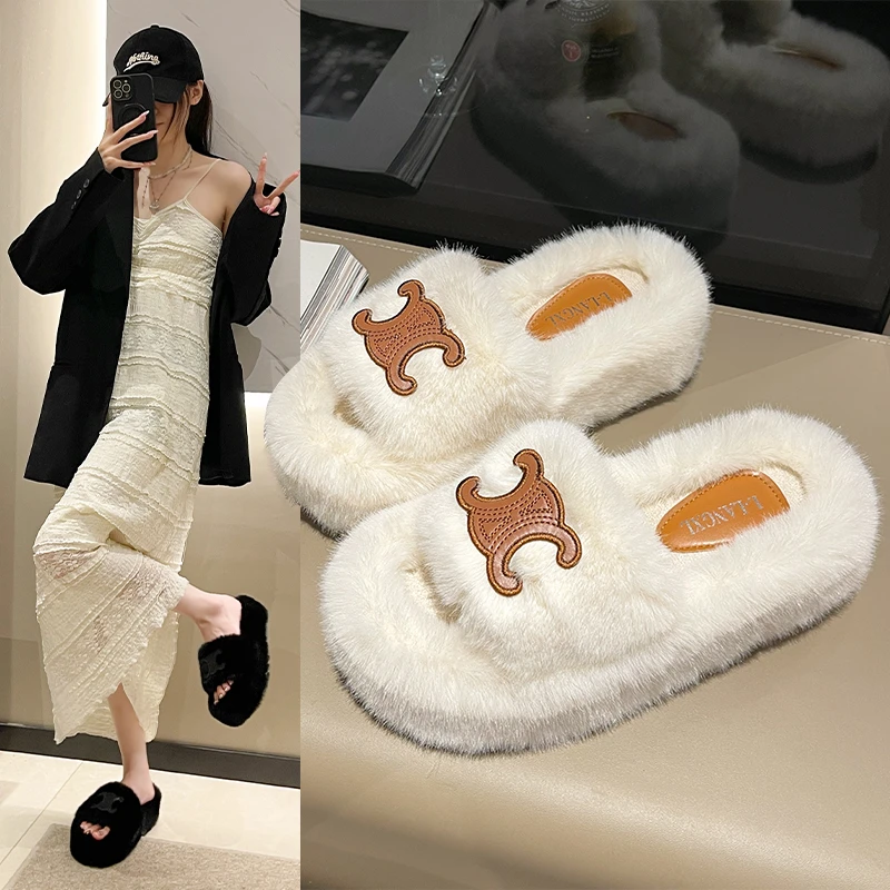 厚底网红洋气仙女毛毛女式拖鞋2024新款精致高级感小香风孕妇超火