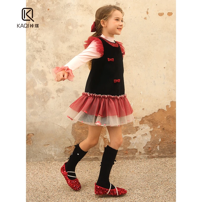 【裃琪原创】女童秋冬季新款网纱公主女孩蝴蝶结背心连衣裙89254