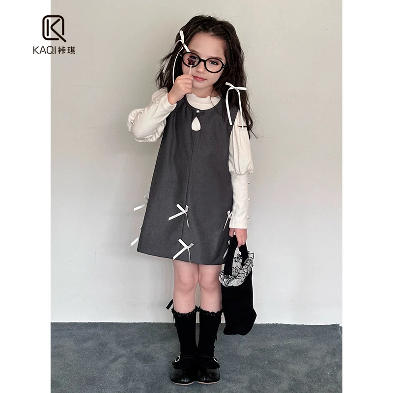 【裃琪童装】女童秋冬季新款洋气手工蝴蝶结miumiu风背心裙91375