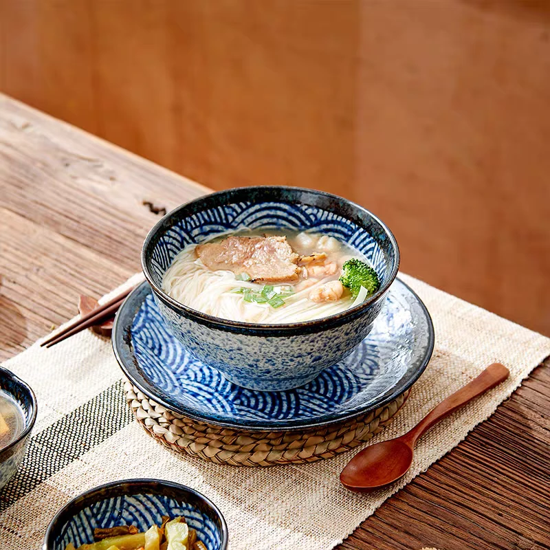 日本进口青海波陶瓷米饭碗粥碗汤碗釉下彩家用日式和风陶瓷 餐具