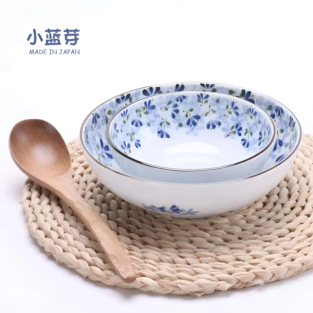 日本进口光峰小蓝芽菜碗吃饭碗米饭碗家用釉下彩沙拉碗大瓷碗