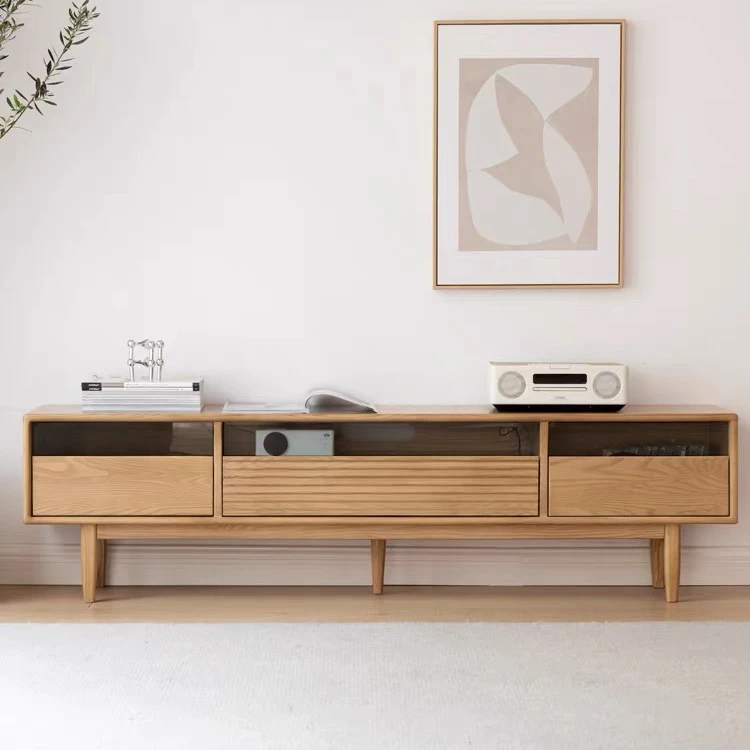 实木岩板电视柜客厅小户型家用地柜现代简约水曲柳储物柜