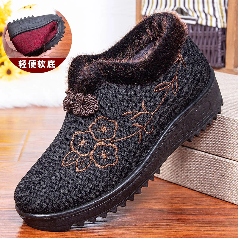 奶奶鞋老北京棉鞋女冬季加绒防滑软底太太布鞋妈妈款老年人保暖鞋