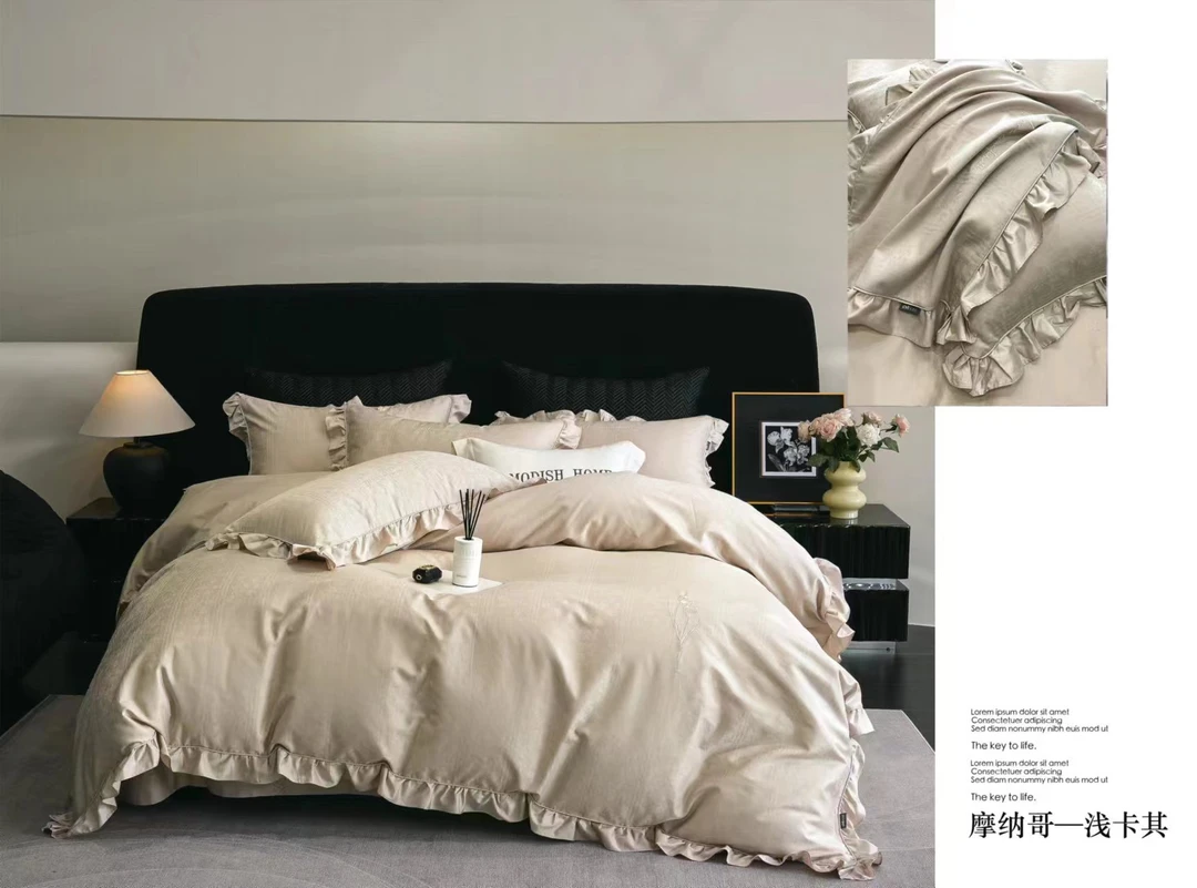 摩纳哥 160支长绒棉四件套绣花轻奢柔软秋冬时尚简约丝滑