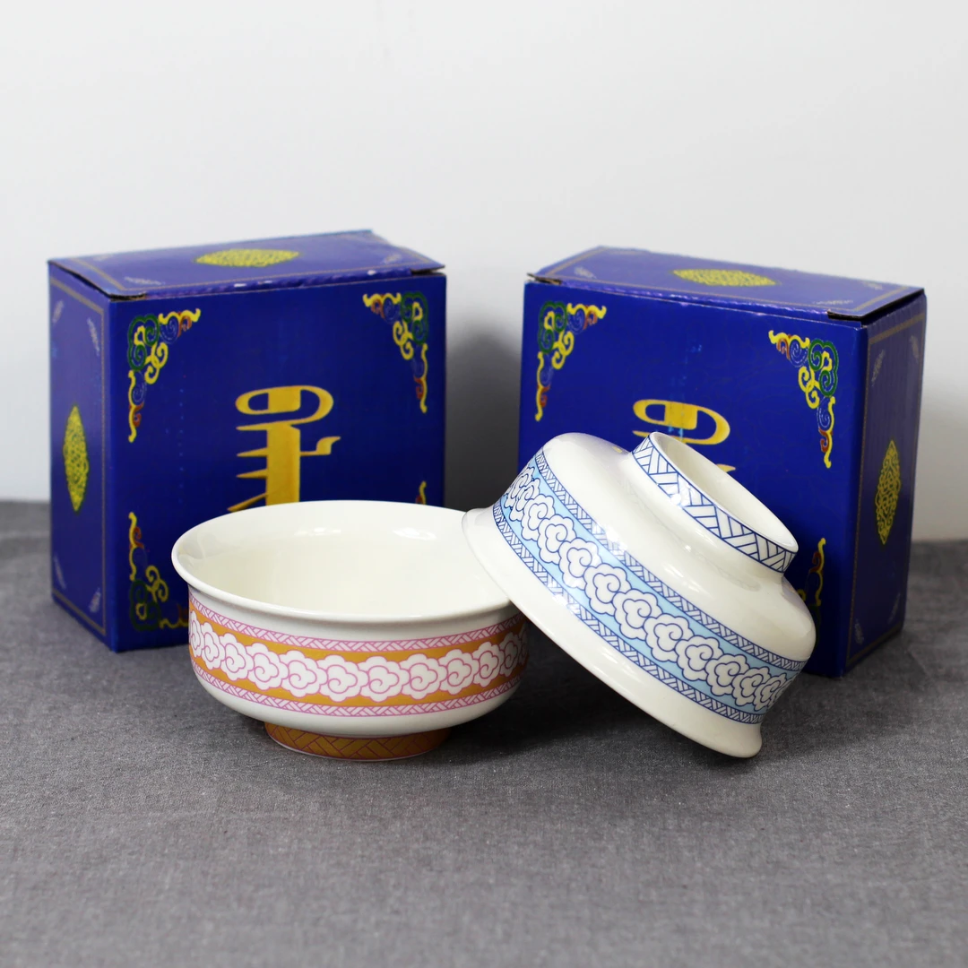 陶瓷彩绘翻边酸奶碗礼盒装酒碗家用加厚大碗米饭碗吃饭碗粥碗情侣