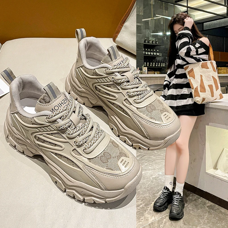 显脚小老爹鞋女款2025春秋新款港风韩版炸街厚底运动鞋ins潮