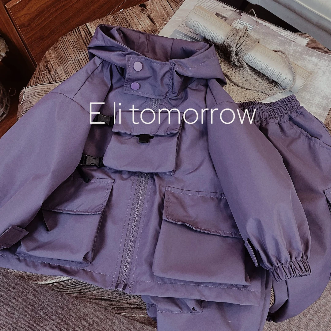 新中式冲锋衣童装冲锋衣秋季男女童运动休闲连帽时尚户外潮流韩版