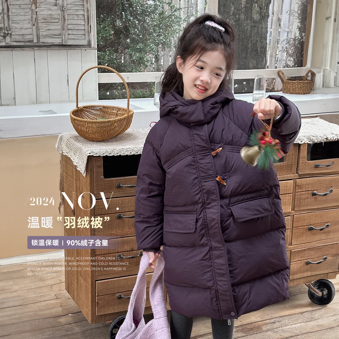 【挡风被】蓝小爸儿童羽绒服2024冬季新款长款牛角扣宝宝羽绒服